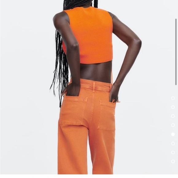 Zara Ribbed Knit Orange Cropped Tee Medium - Picture 3 of 8